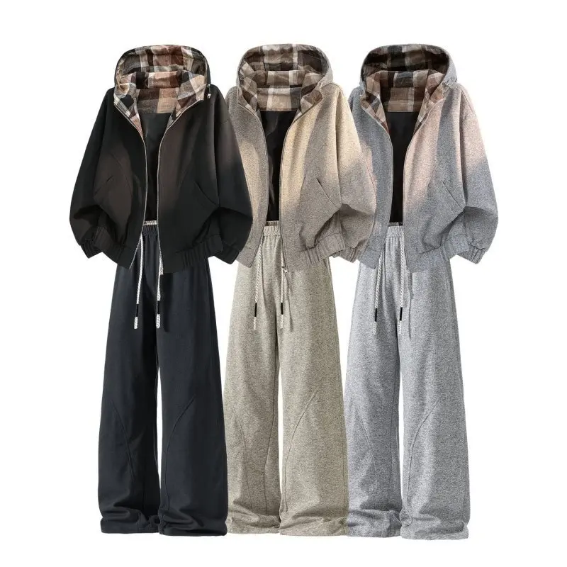 

Spring 2026 New Men's Casual Loose Hooded Jacket Set Hip Handsome Teenagers Outerwear Comfortable Lightweight Long Sleeve