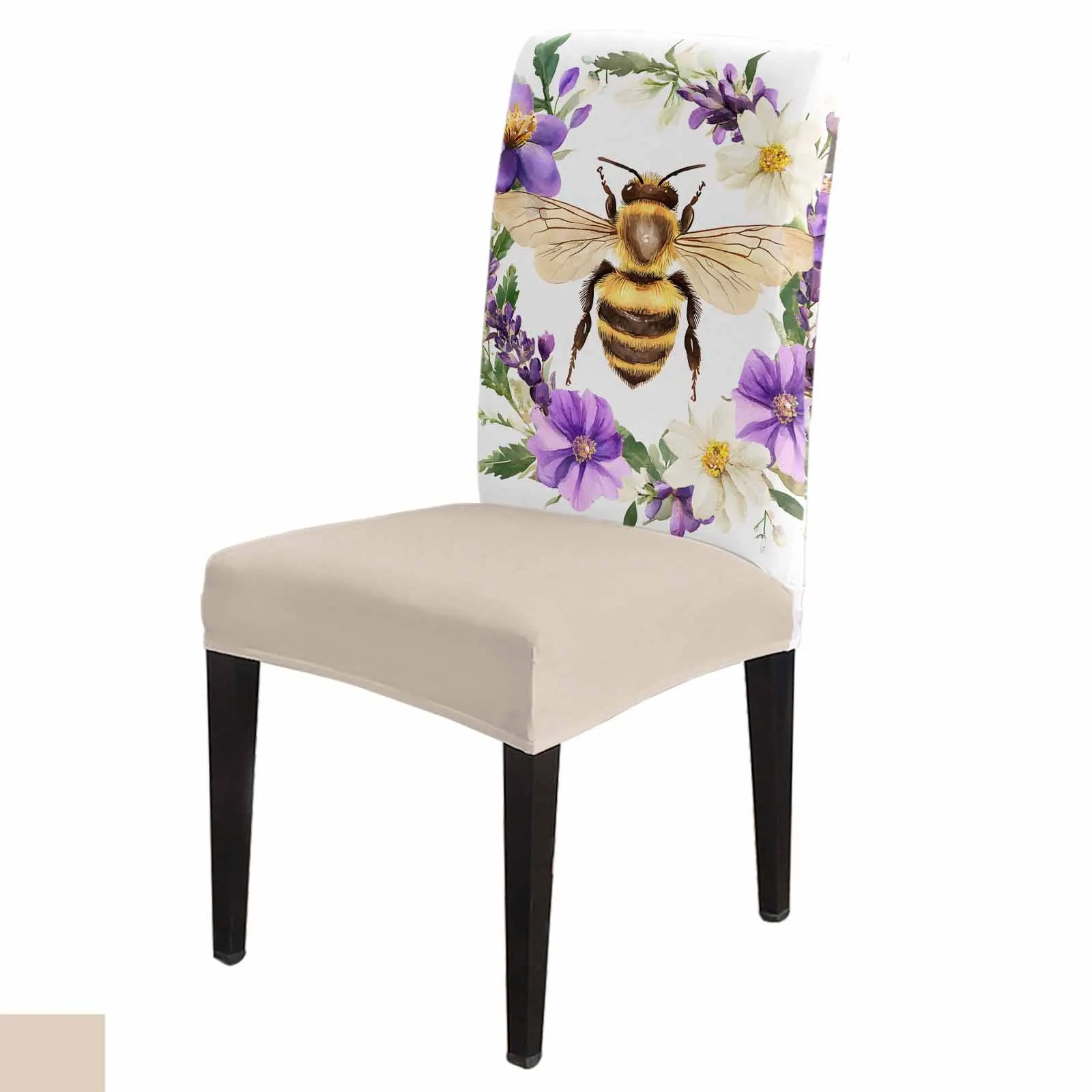 

Retro Wreath Flower Bee Chair Cover for Dining Room Spandex Stretch Seat Cover for Wedding Banquet Party Seat Case