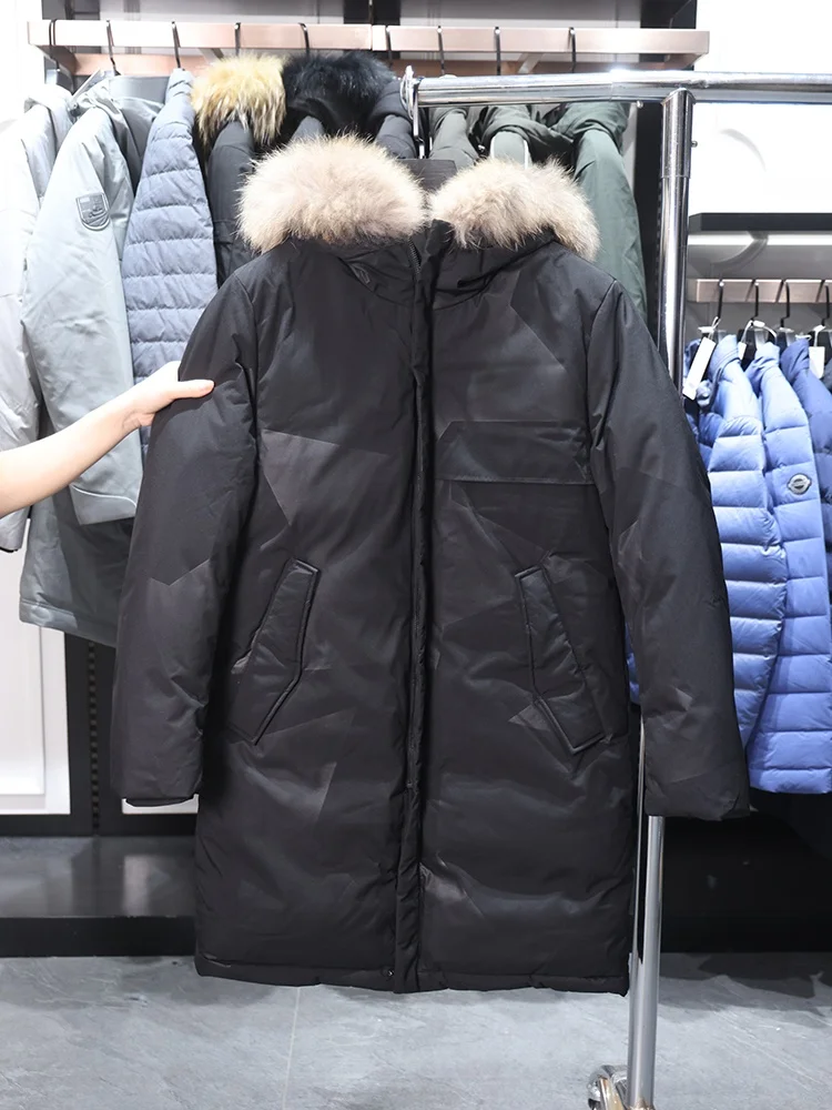 

Homesick Winter Men's Long Hooded down Jacket Comfortable Fur Collar Simple Style Warm Outerwear Duck down Filling Regular Sl...
