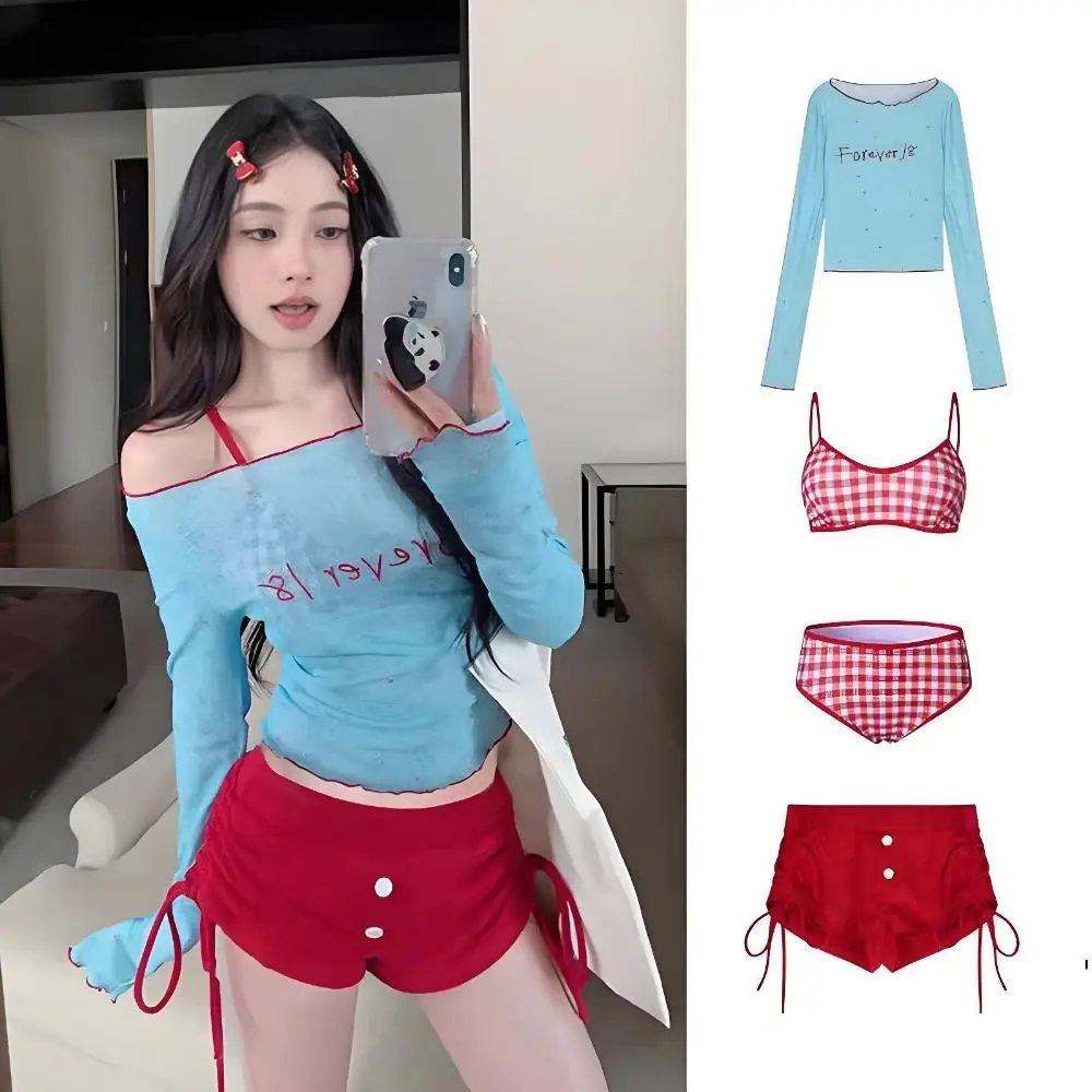 

Beach Wear Sweet Swimsuits Two Piece V Hem Sleeveless Flower Swimming Suit Korean Style Low Waist Hot Spring Swimwear Women