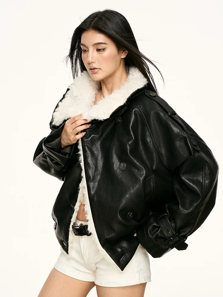 

Утепленная женская куртка Aaisup с меховым воротником, винтажное короткое пальто из искусственной кожи, экологичная зимняя верхняя одежда