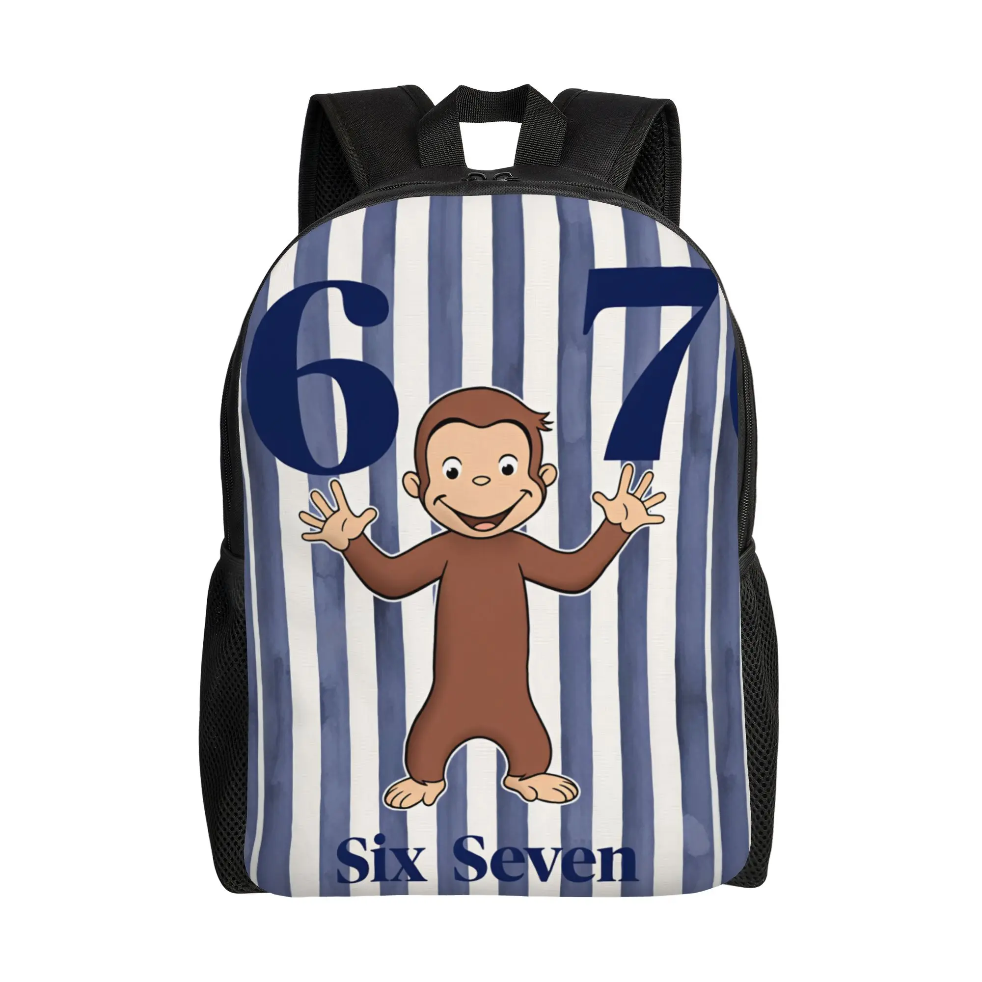 Curious George 67 Navy Stripe Backpack  Style Backpacks Men Hiking Pattern School Bags High Quality Rucksack