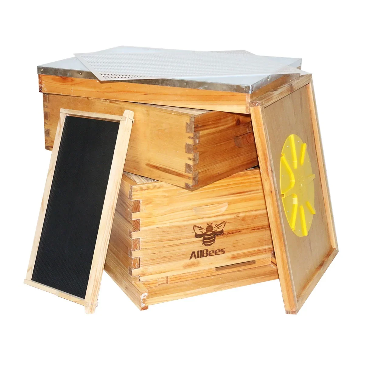 Bee Hive Kits 20 Frames Complete Langstroth Bee House with 1 Deep 1 Medium hive Boxs, Dipped in 100% Beeswax