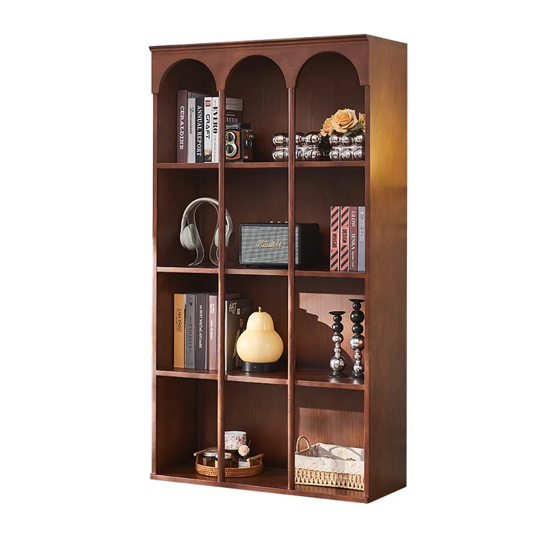 

Floor-to-ceiling bookshelf antique living room solid wood bookcase against the wall arched design figure display
