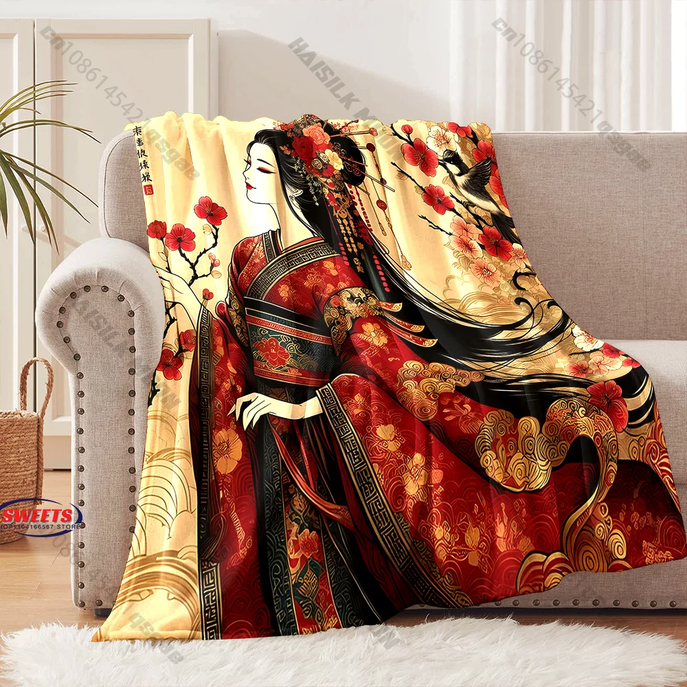 

Elegant Oriental Floral Blanket Multiple sizes kid's and adults' bedroom living room sofa decor blanket, Exquisite gift