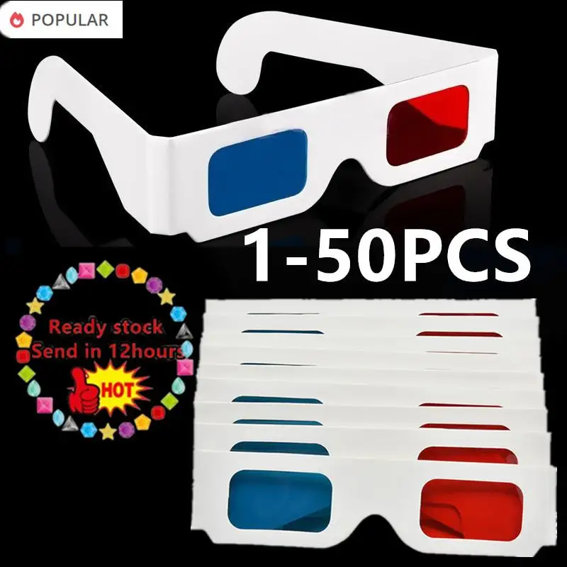 1-50pcs Universal Anaglyph Cardboard Paper Red & Blue Cyan 3D Glasses For Movie Cardboard 3D Glasses Wholesale 2024