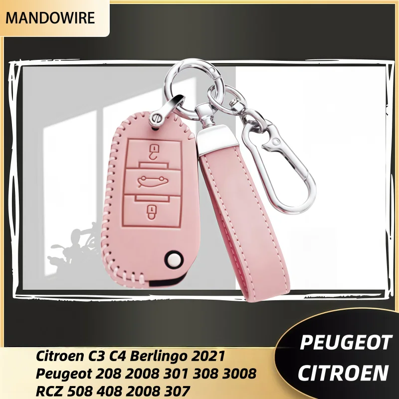 

Oli Leather Car Folding Flip Key Case Cover Shell for Citroen C4 CACTUS C3 C5 C4L for Peugeot 408 508 301 2008 3008 Protector