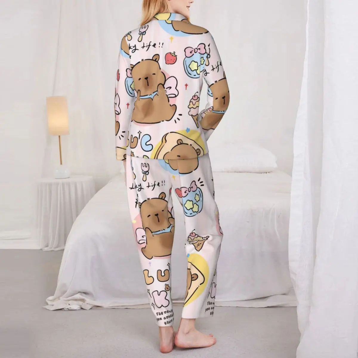 Capybara Damen-Pyjama-Sets, 2-teilig, Pyjama, weibliche Paare, Loungewear-Anzug, Heimkleidung