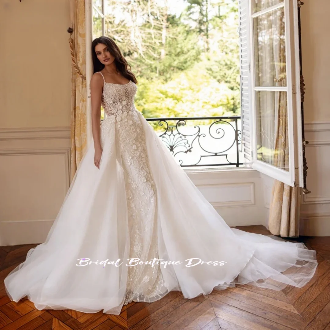 맞춤형 고급 스쿱 넥 비딩 섹시 머메이드 웨딩 드레스 2026 레이스 트럼펫 신부 드레스 베스티도 데 노비아