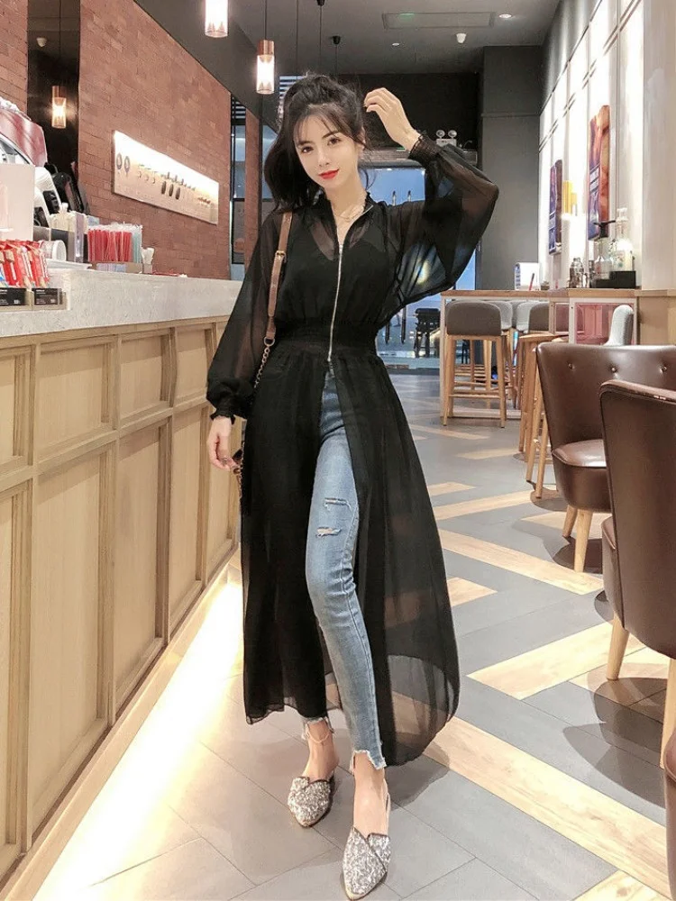 Long Jackets Women Summer Thin Sun-proof Korean Fashion Ins Sheer Breathable Casual New Solid Clothing Female Harajuku All-match