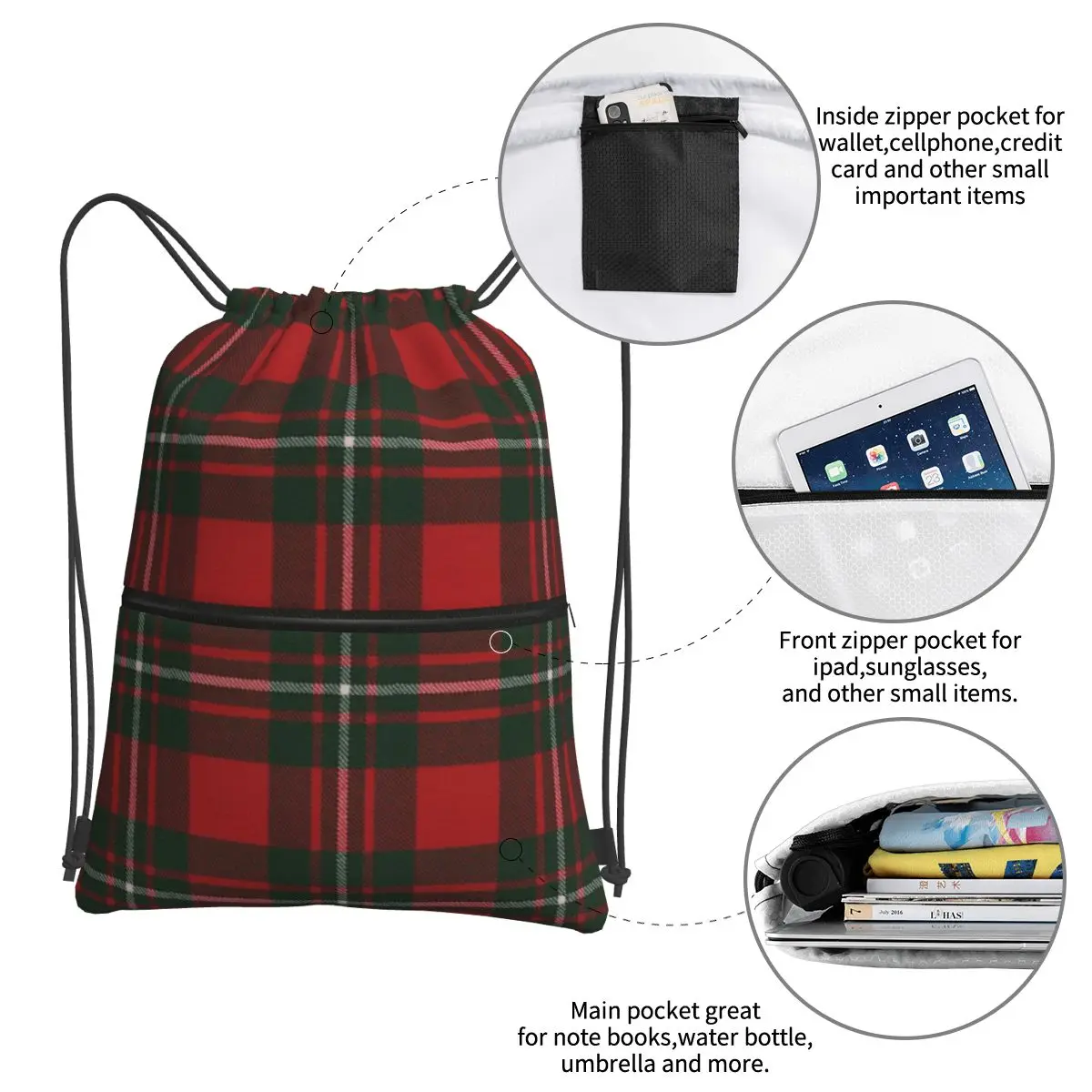MacGregor Modern Scottish Tartan Backpacks Multi-function Portable Drawstring Bags Shoes Bag Book Bags For Man Woman School