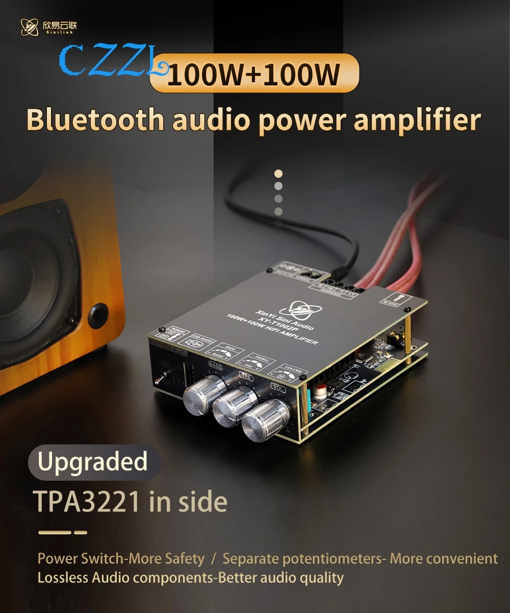 XY-T1002P upgraded version 100W * 2 Bluetooth digital amplifier board with high and low frequency adjustment TPA3221