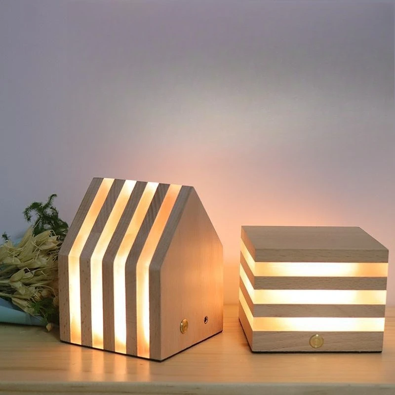 

Украшение спальни, перезаряжаемый деревянный ночник, сенсорное затемнение, теплый атмосферный свет для маленького дома
