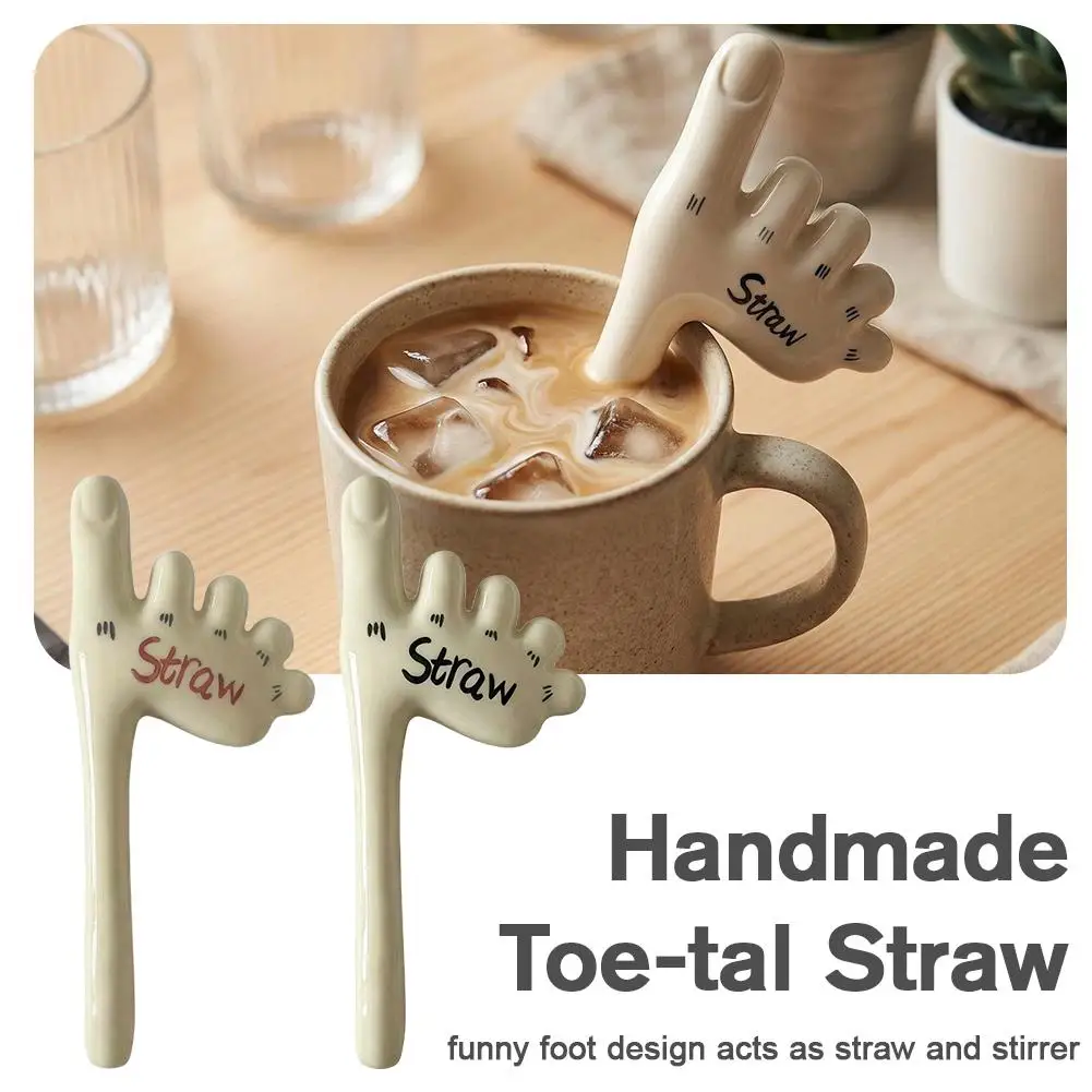 Keramik-Daumen-Trinkhalm, kreativer Kaffeebecher-Trinkhalm, lustiger, niedlicher, handgefertigter Daumen-Oben-Rührstab für Milch, Saft, Geschenk, 1 Stück