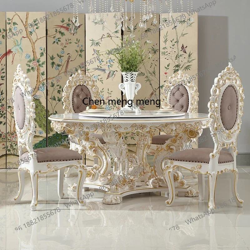 

182C French round Dining Tables and Chairs Set Painted Restaurant Furniture European Cream Style Rotatable
