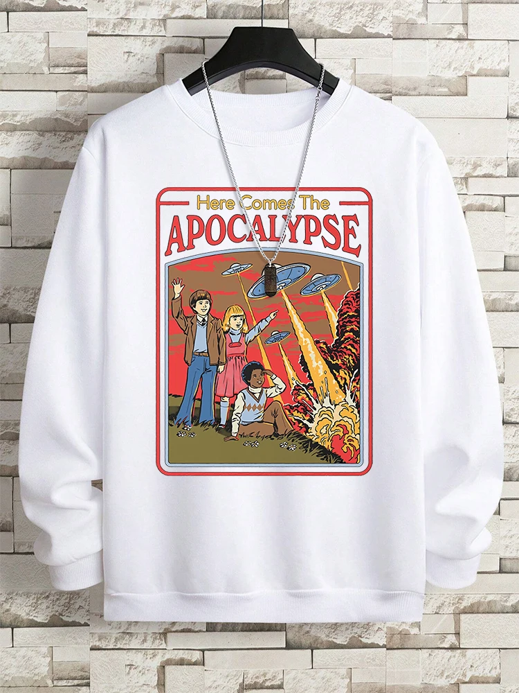 Here Comes The Apocalypse Ufo Sweatshirts Men Street Print Hoody Crewneck Fleece Hoodies Autumn Warm Clothes Fashion Pullover