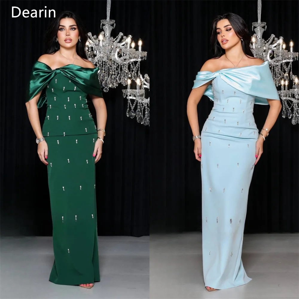 

Customized Evening Gown Women Formal Dearin Off-the-shoulder Column Floor Length Skirts Bead Knot Bespoke Occasion Dresses Prom