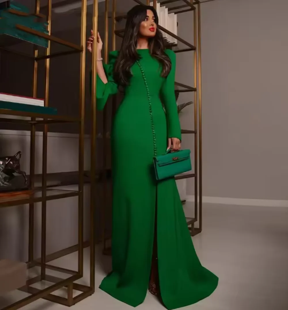 فستان سهرة أنيق بحورية البحر من Fashion Beauty بأكمام طويلة وفتحة عالية وأزرار رداء حفلات مناسبة رسمية 2024 المملكة العربية السعودية #4