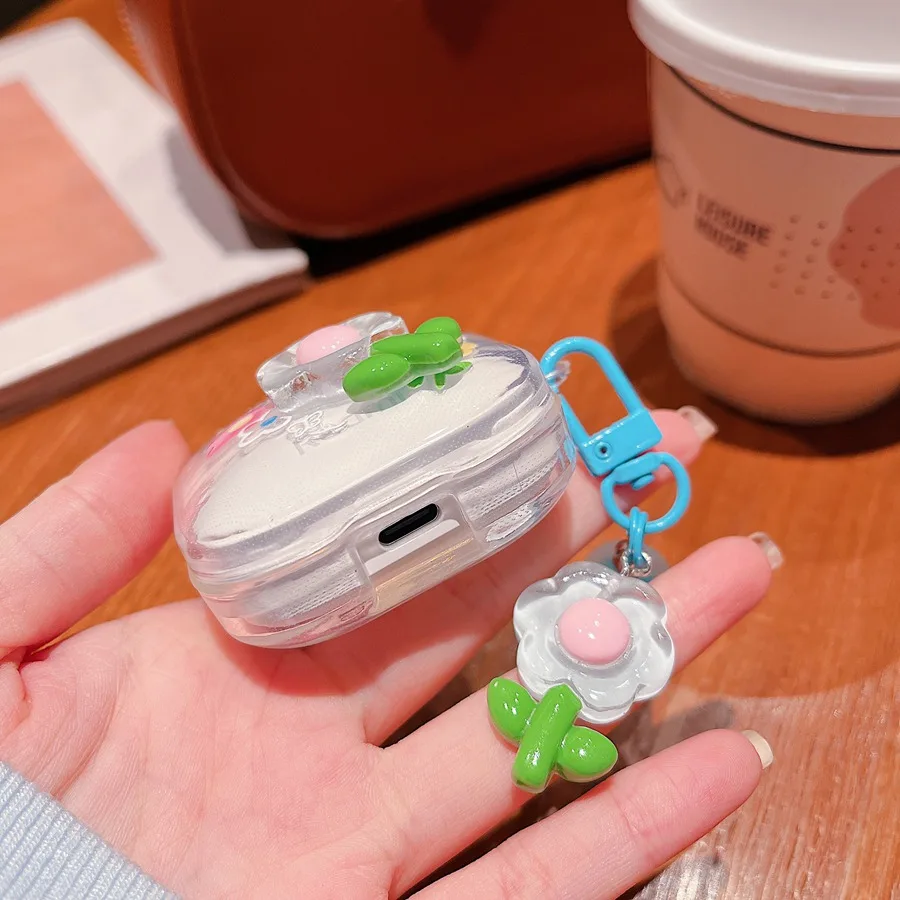 For Redmi Buds 5 / Buds 6s Cute Cartoon / Flower Keychain Silicone Transparent Earphone Cover for Xiaomi redmi buds 6 Cover