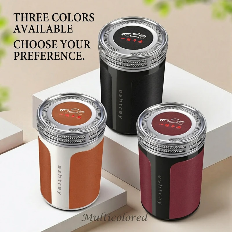 Car Ashtray with Leather Surface and Ceramic Inner Liner, Luxury Sealed Design to Prevent Odor and Ash Dispersion view 6