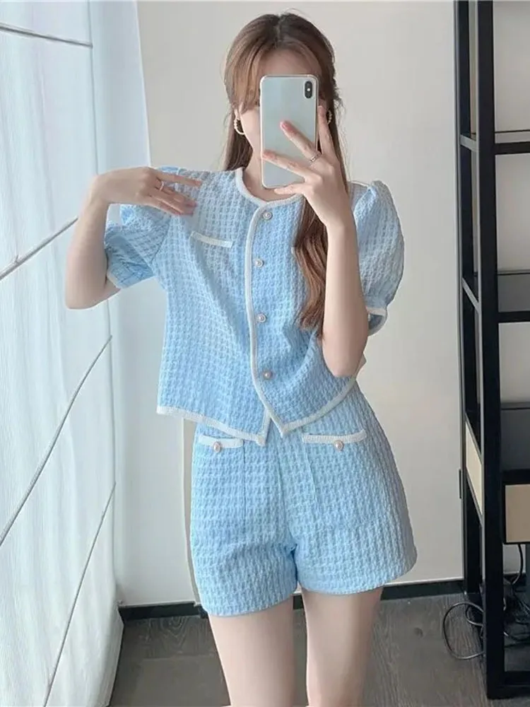 Vintage French Hong Kong Style Puff Sleeve Blouse For Women Summer Casual Fashion Top Elegant Loose Fit Shirt