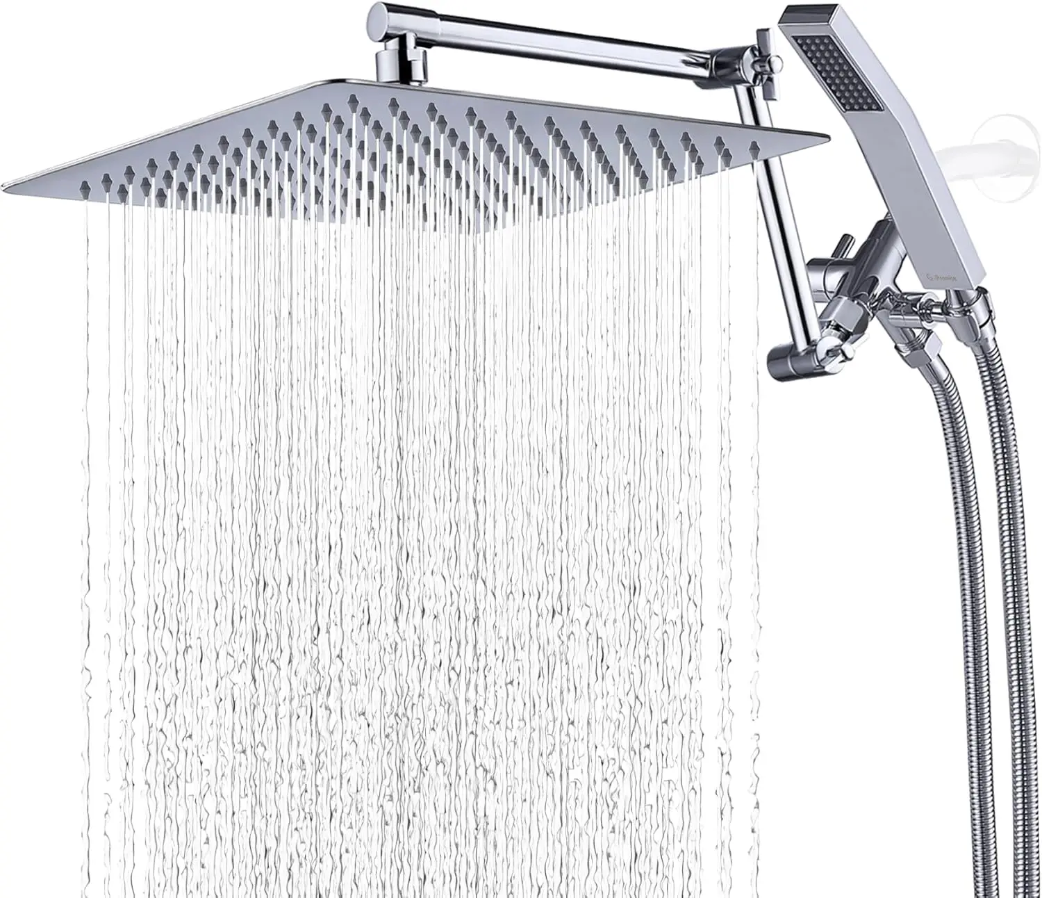 All Metal 12 Inch Rainfall Shower Head with Handheld Spray Combo| 3 Settings Diverter|Adjustable Extension Arm with Lo