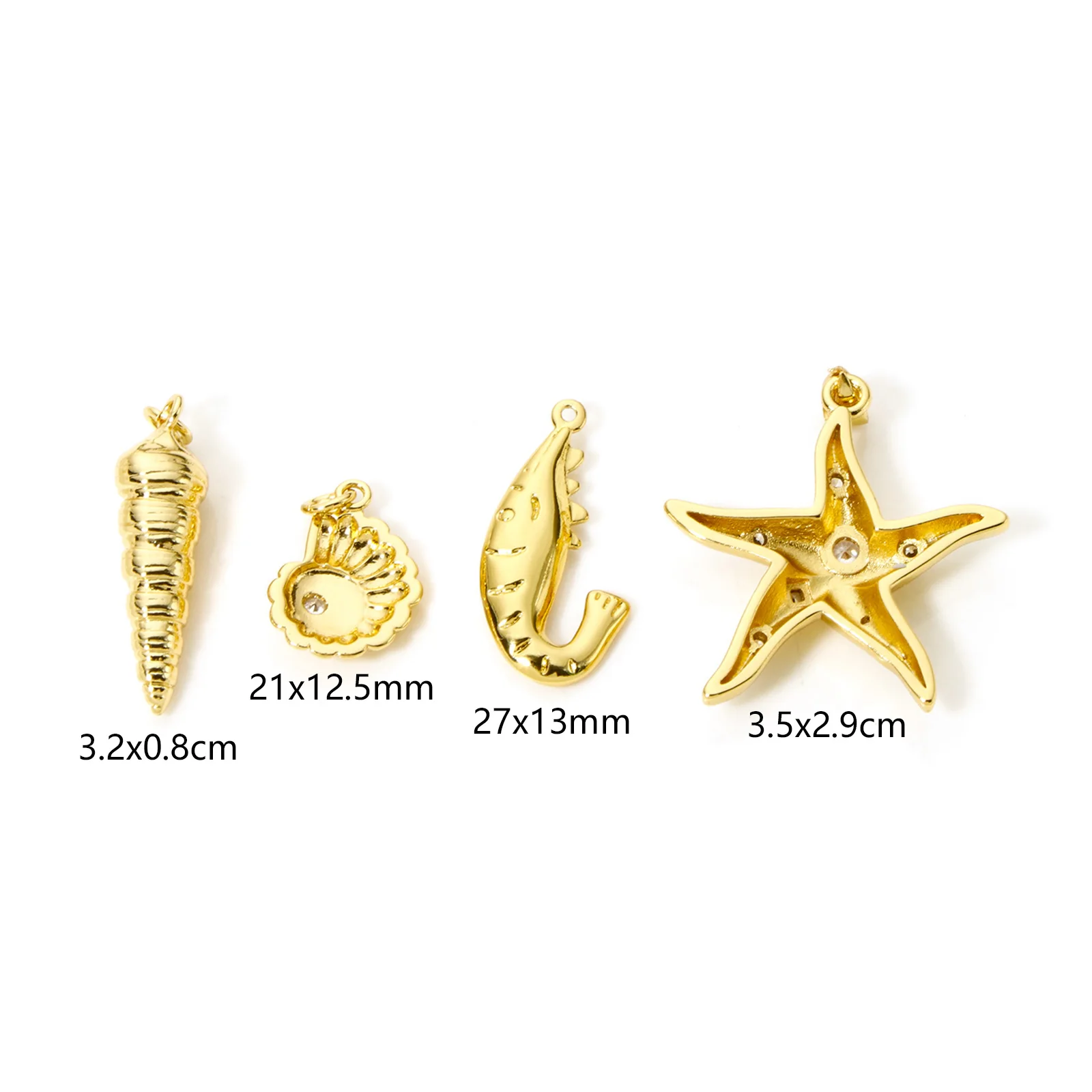 2 PCs Brass Ocean Jewelry Pendants For Jewelry Making 18K Real Gold Plated Shrimp Starfish Conch Charms DIY Necklace Findings