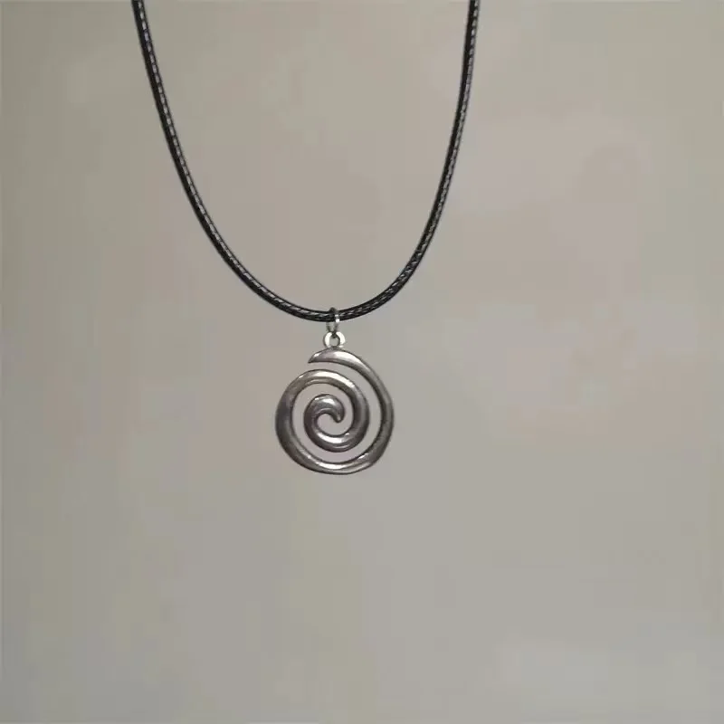1PCS Fashionable Simple Spiral Vortex Pendant Necklace for Men and Women Retro Hand Woven Leather Rope Chain Necklace Garbage J