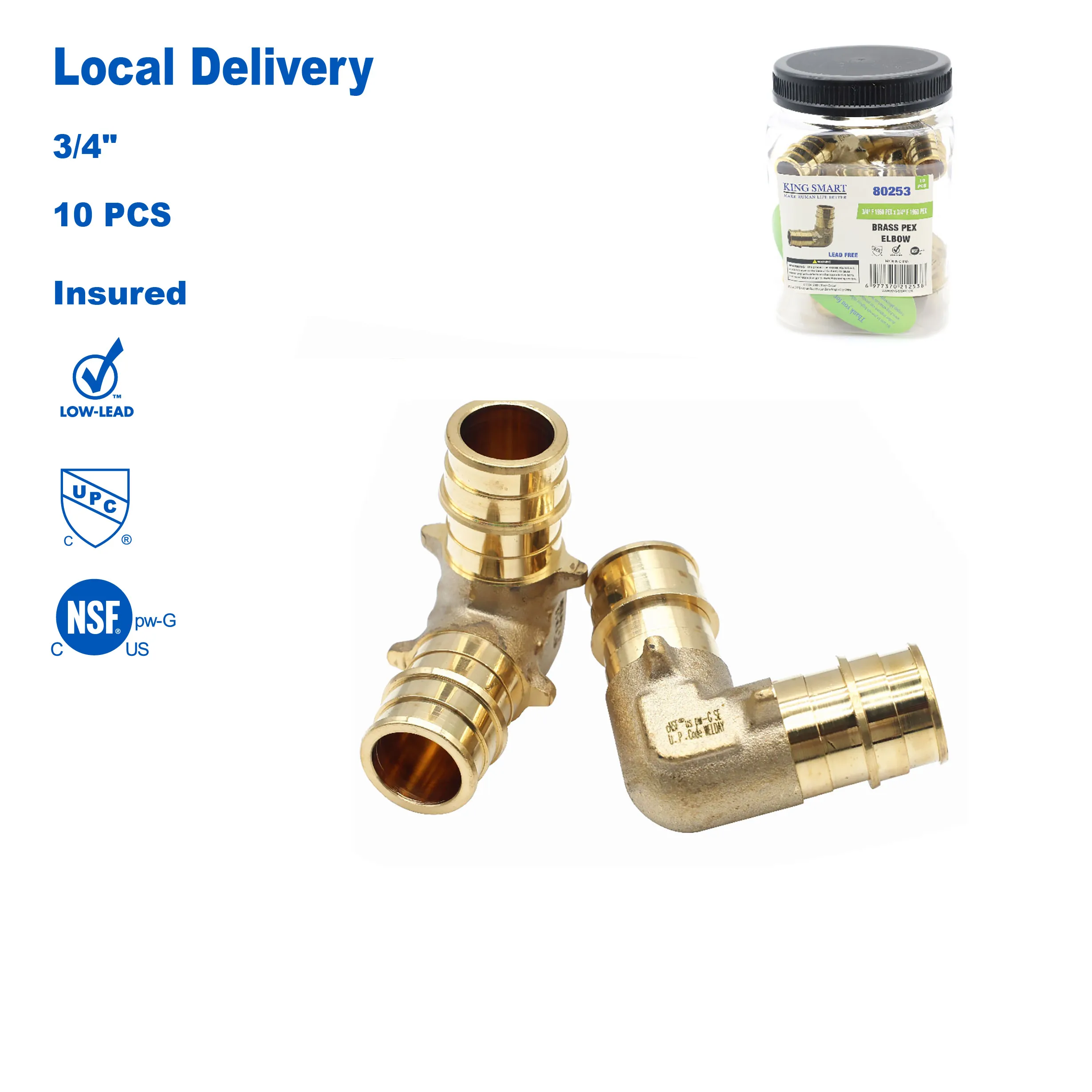 

KING SMART 3/4" F1960/PEX A Expansion PEX Elbow; 10Pcs/Case; Lead Free Brass; 80253