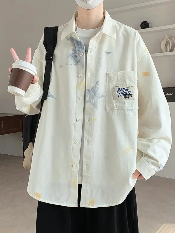 

Мужской повседневный кардиган свободного кроя с длинным рукавом, с принтом, дышащий, из хлопка, не мнется, модная мужская одежда