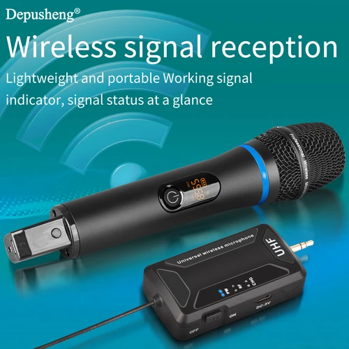 Imagen 2 del producto Depusheng-micrófono inalámbrico W8-1, accesorio dinámico de Metal UHF, con receptor recargable, PARA Karaoke y bodas