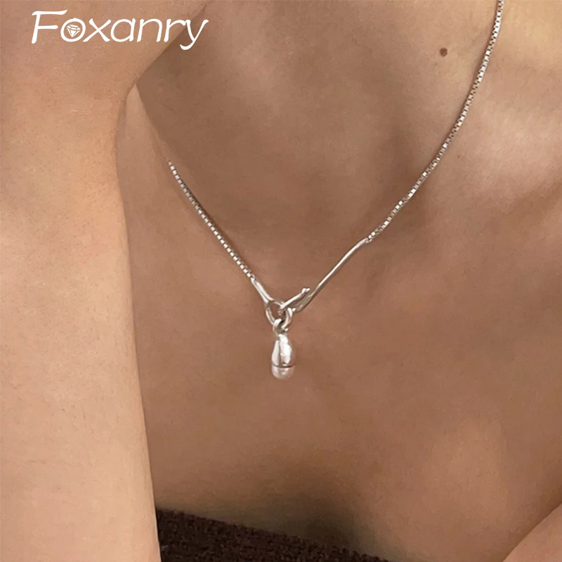 Foxanry Silver Color Minimalist Pearl Pendant Necklace For Women Girls Trendy Elegant Creative Classic Jewelry Accessories Gifts