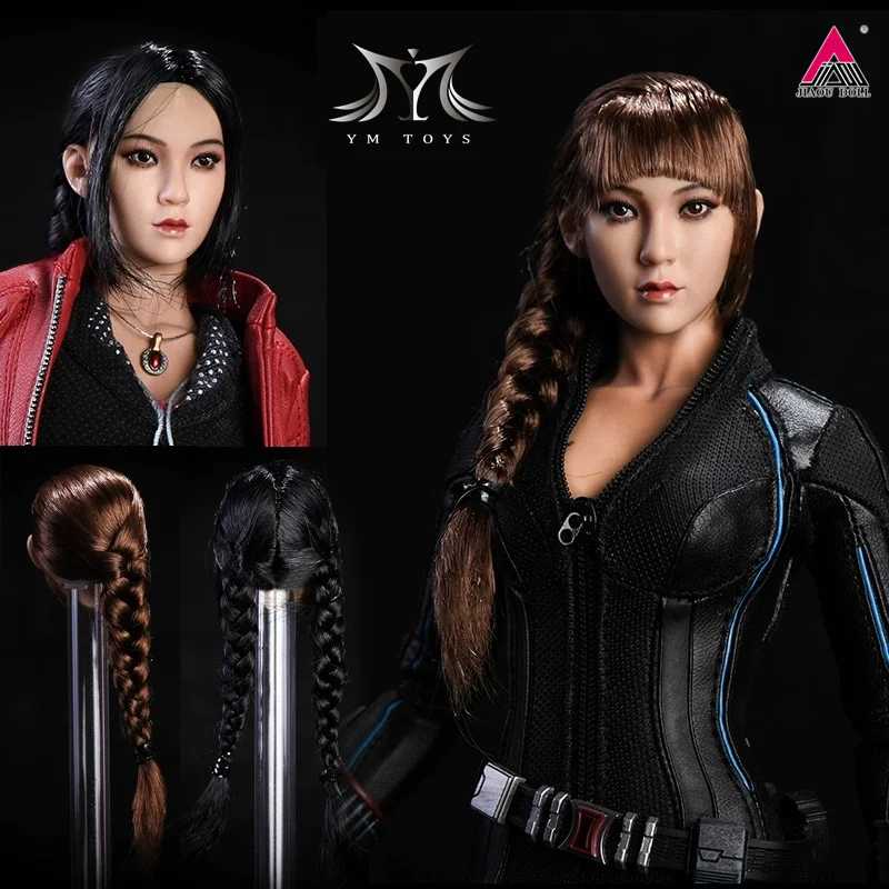 Ymtoys 1/6 escala ying cabeça feminina esculpida trançada cabeça de cabelo longo escultura modelo caber 12 ''soldado pálido bronzeado figura de ação corpo