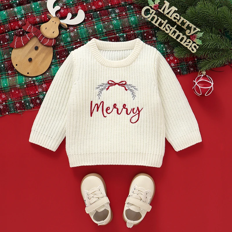 Baby Weihnachten Pullover Kleidung Winter Rundhals Lange Ärmel Gestrickte Neugeborene Jungen Mädchen Pullover Jumper Infant Strickwaren 1-3Y