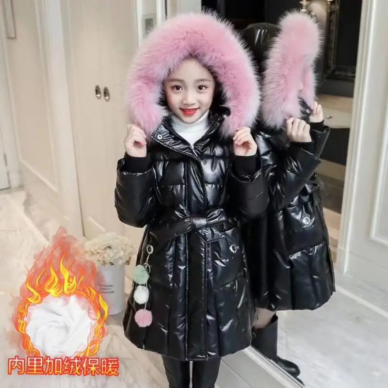 

Girls Padded Jacket Autumn Winter Pure Color Hooded Warm Coat Thickened Windproof Outerwear Children Clothing Comfortable 4-12Y