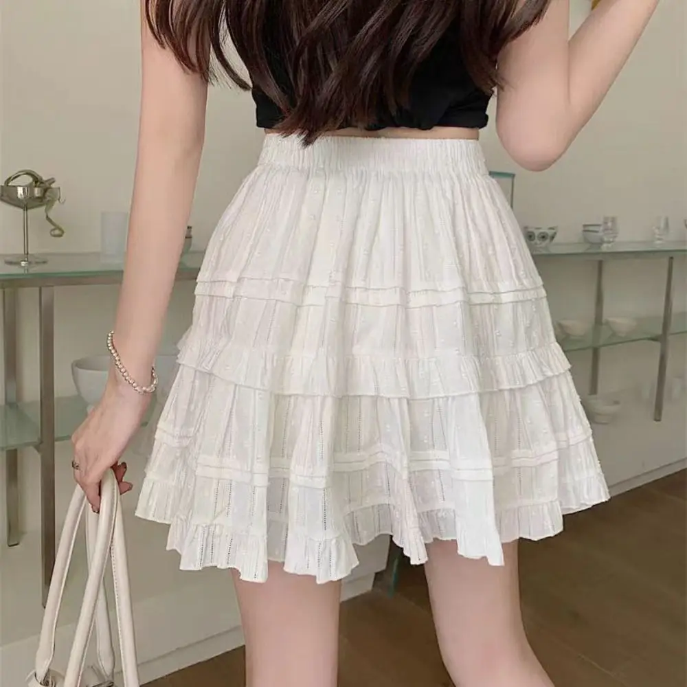 شورت بنقاط مرنة تنورة قصيرة قصيرة على شكل حرف a عالية الخصر تنورة كعكة هاراجوكو متدرجة مطوي تنورة كعكة فتاة Preppy #2