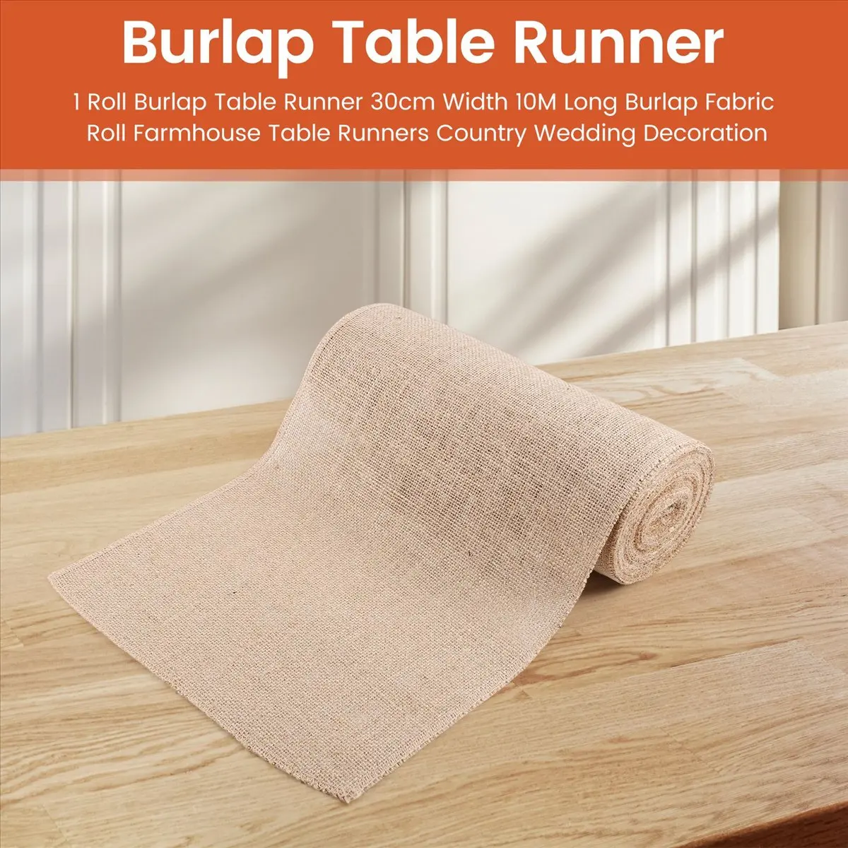 ABJS 1 Roll Burlap Table Runner 30cm Width 10M Long Burlap Fabric Roll Farmhouse Table Runners Country Wedding Decoration