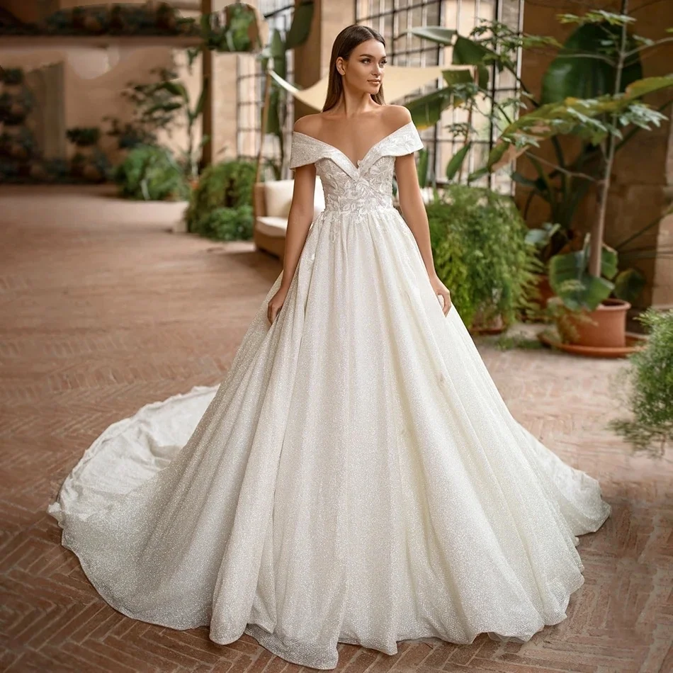 

Изысканное блестящее свадебное платье трапециевидной формы в форме сердца, гламурное свадебное платье с открытыми плечами и открытой спиной, винтажное кружевное свадебное платье, платье
