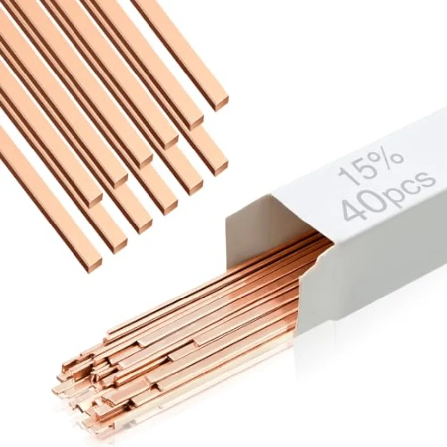 

Tandefio 40 Sticks Brazing Rods AWS BCup-5 15% Silver Solder Phos Copper Brazing Alloys Flat Welding Rods Industry 0.050"x1/8"x