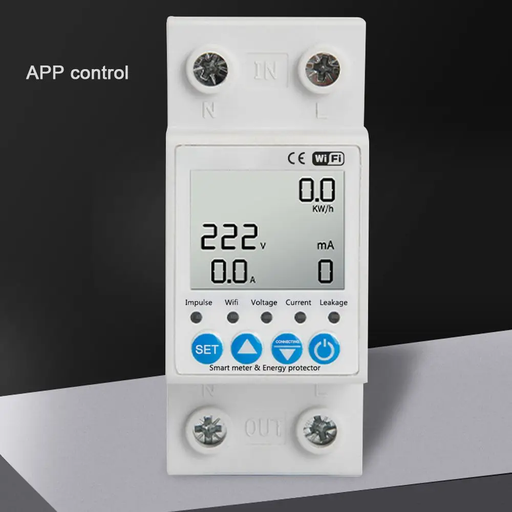 Tuya WiFi 63A Intelligent Leakage Protecting Switch Current Voltage Monitoring Circuit Breaker Timer Power Meter APP Control