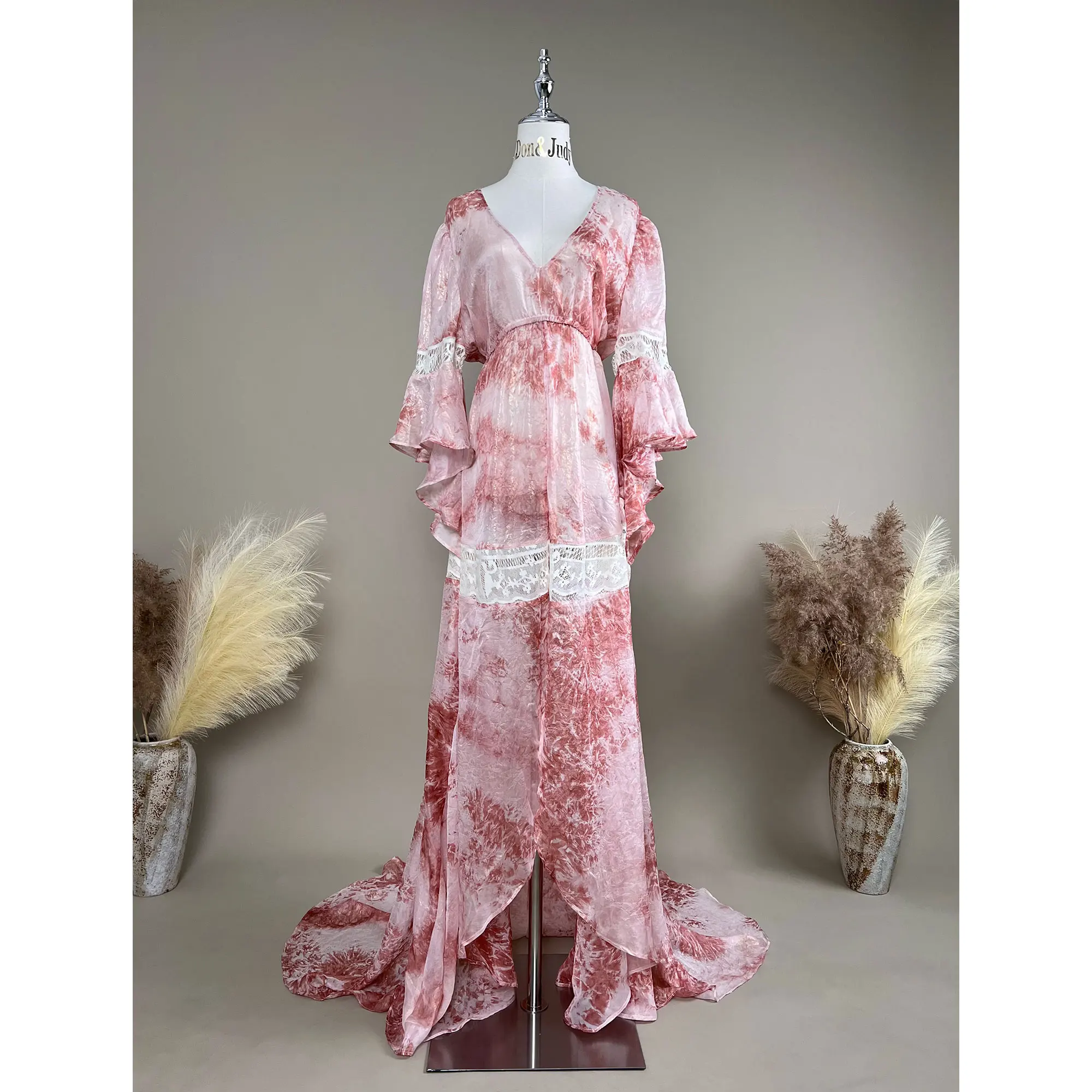 Don&Judy Bohemian Tie Dye Wedding Maternity Dress Elegant Front Split Party Evening Gown Bridal Pregnant Photo Shooting Dresses