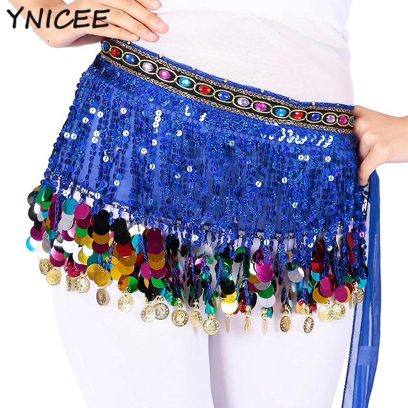 Spanish Egyptian Belly Dance Hip Scarf Costume Coin Tassel Waist Belt Wrap Skirt Festival Rav Outfit Dancing Lesson Wear Suit