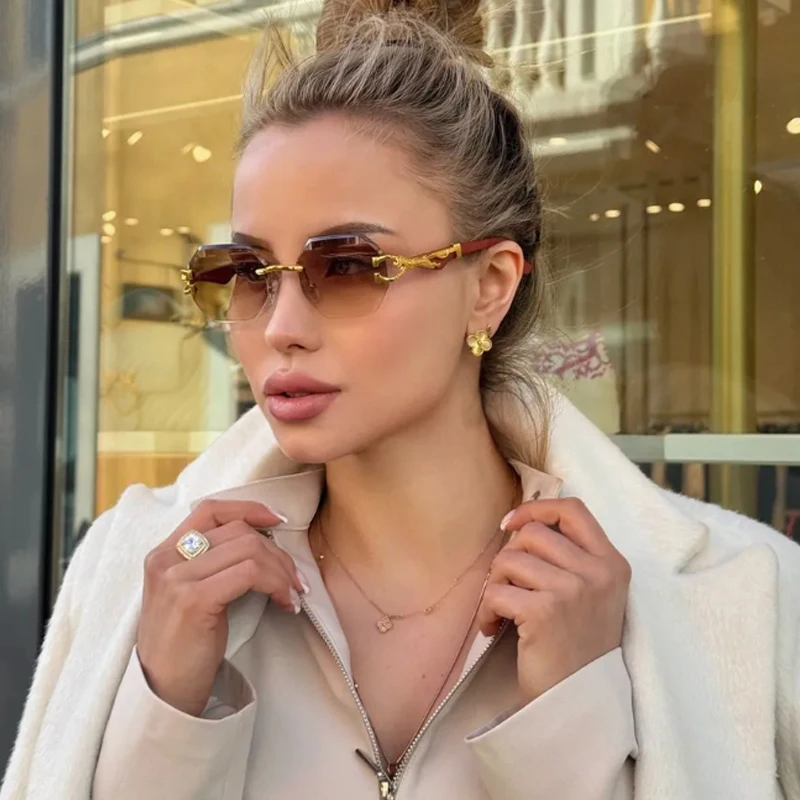 

Motorcycle 3pcs Fashion Frameless Polygonal Metal Frame Sunglasses Outdoor Vacation Sun Glasses Leopard Design Eyewear UV400