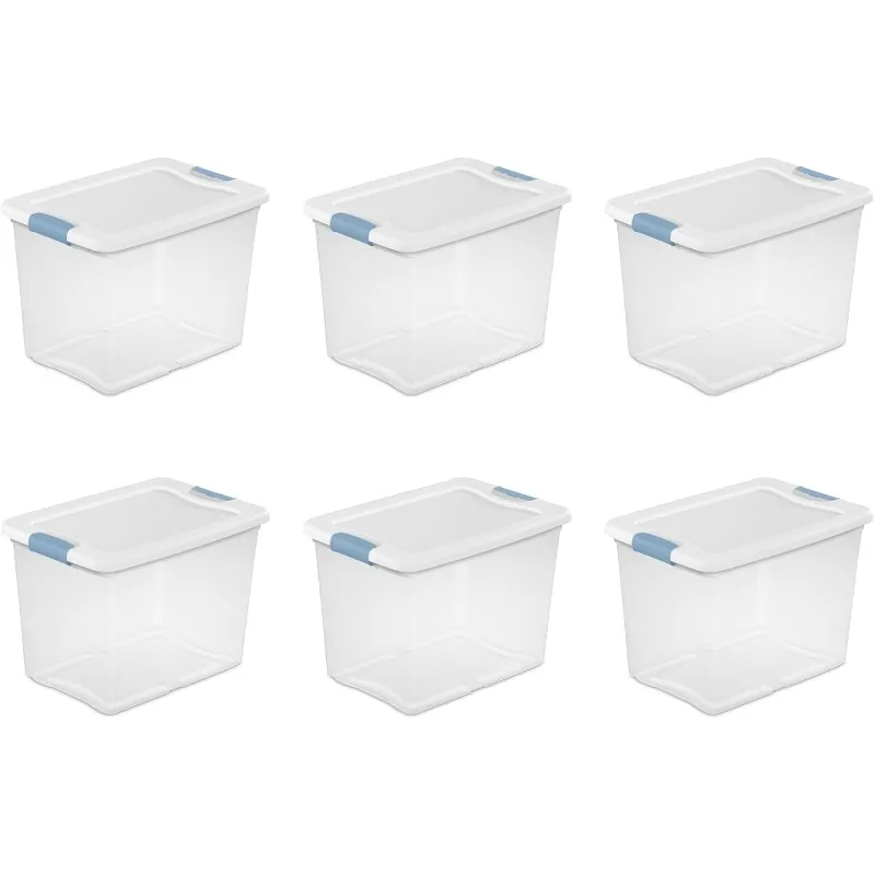 

Latching Storage Box, Stackable Bin with Latch Lid, Plastic Container to Organize Closet Shelf, Clear with White Lid