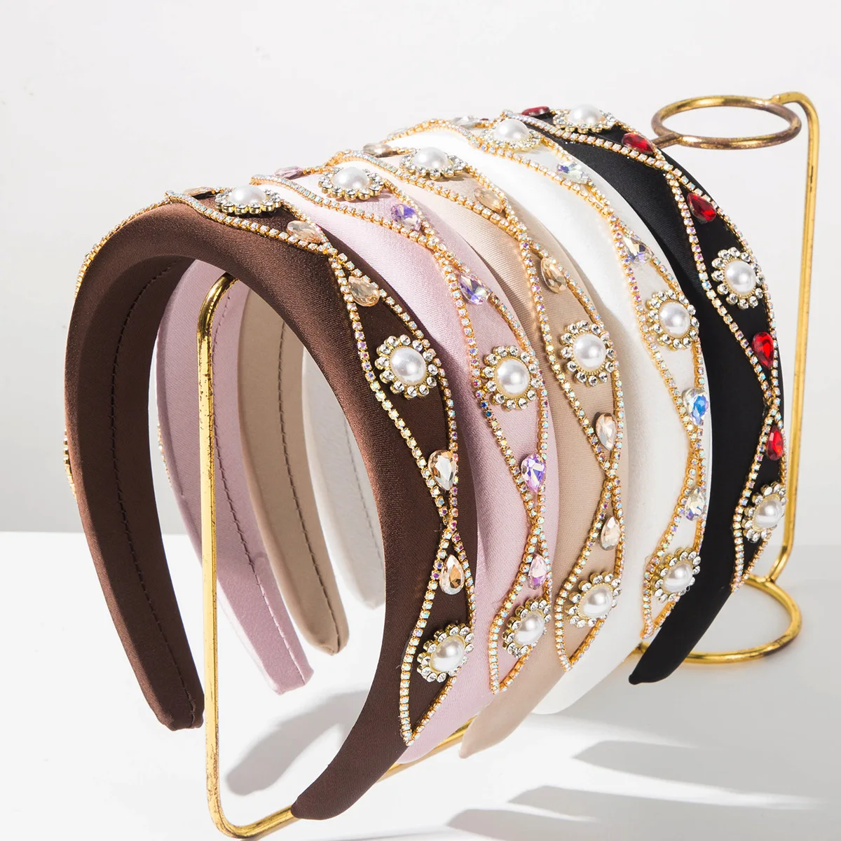 

Hairband simple trendy and personalized irregular chain diamond-encrusted and pearl wide-brimmed high-end sponge hair 486