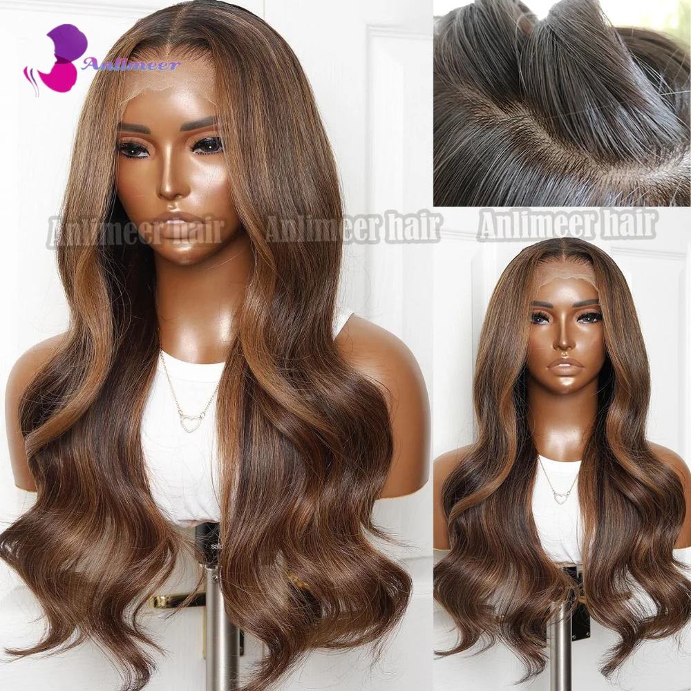 Chocolate Brown Highlighted WIg Human Hair Elastic Band 5X5 Lace Closure WIgs HUman Hair Transparent Lace Front Wigs Human Hair