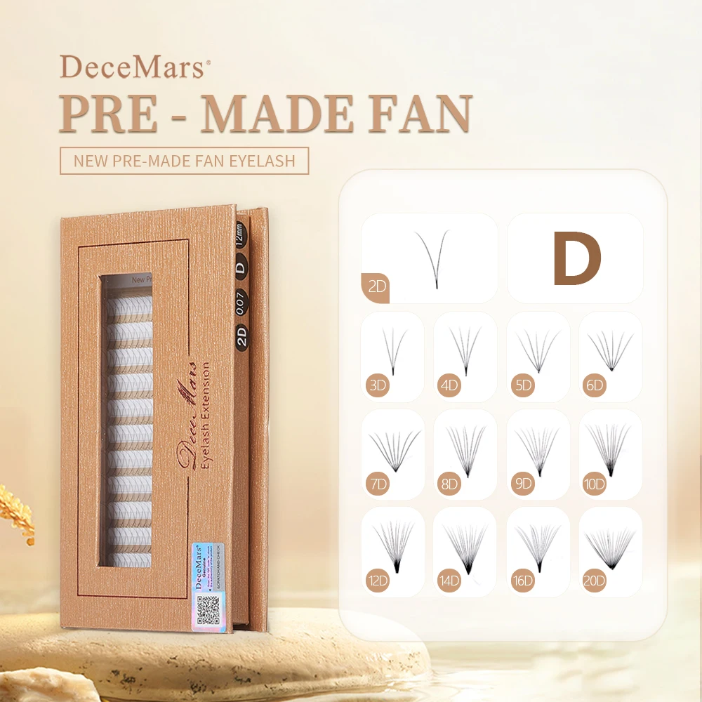 DeceMars New Pre-made Fan Eyelash D Curl (12 Lines/Tray)