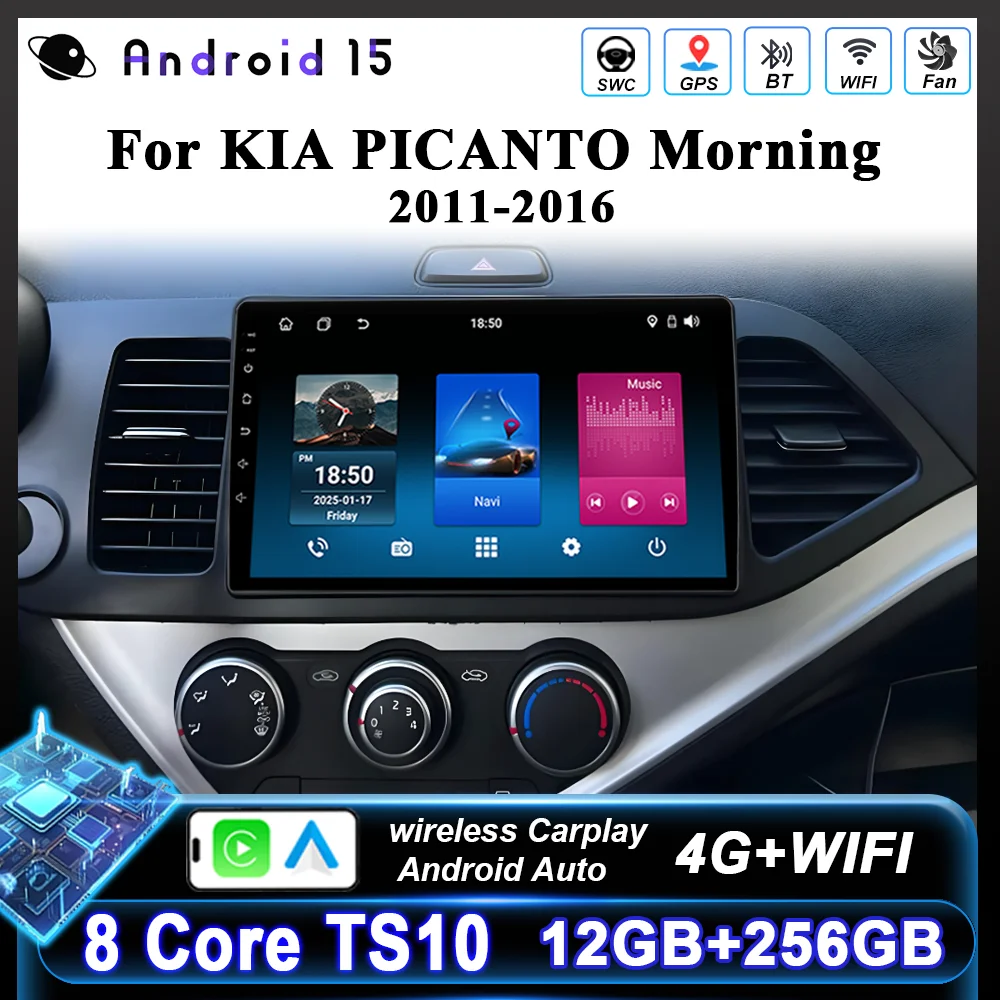 

Car Android 15 For KIA PICANTO Morning 2011-2016 Auto Radio GPS Navigation Carplay Wirerless Multimedia Video Player NO 2DIN DVD