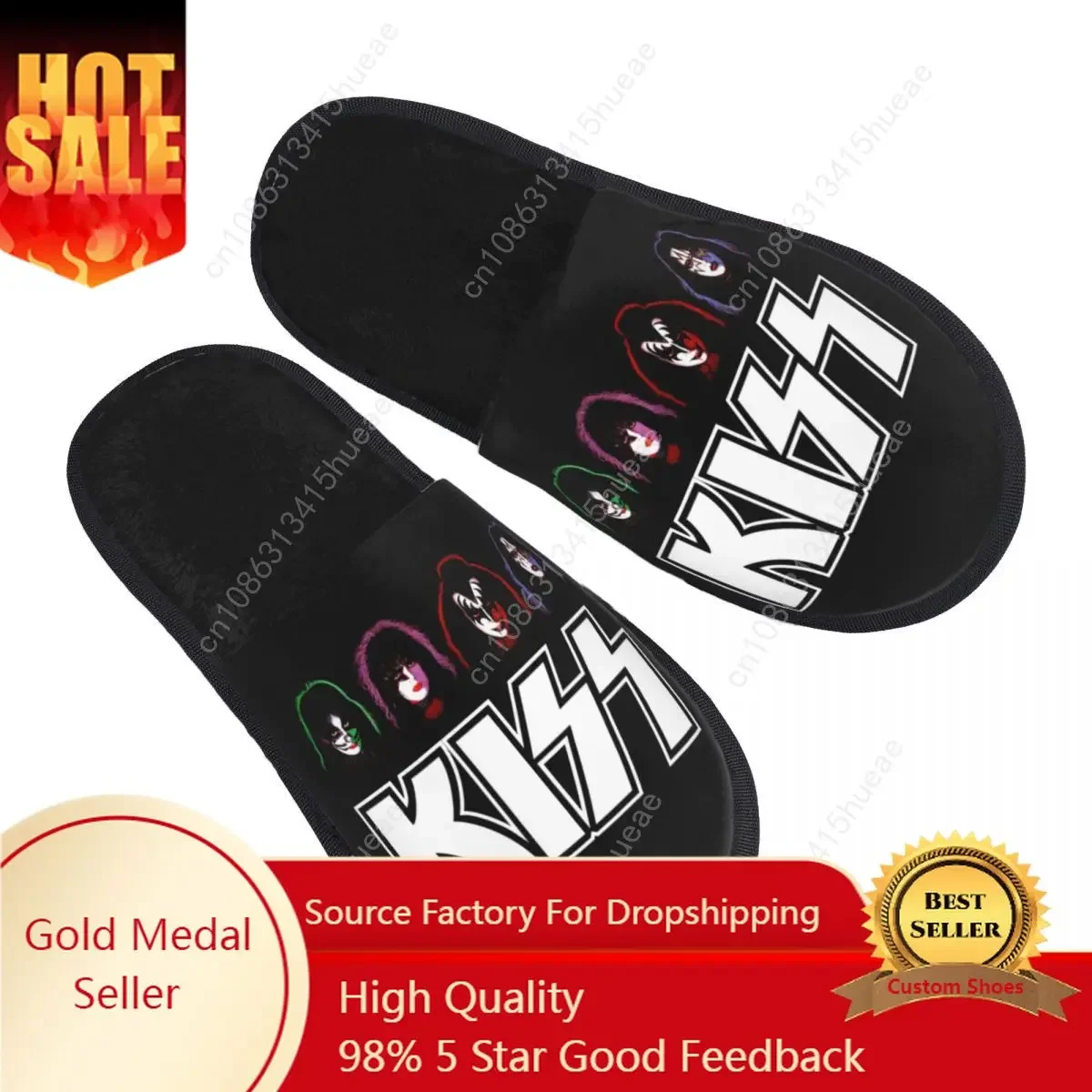 

Custom Heavy Metal Band Kiss Memory Foam Slippers Women Cozy Warm Rock And Roll House Slippers