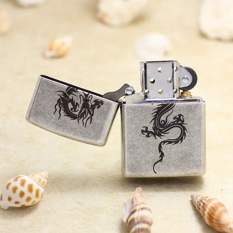 Genuine Zippo oil lighter copper windproof Ancient silver Chinese Dragon Kerosene lighters anti-counterfeiting code